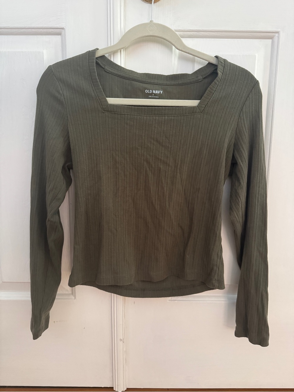Old Navy Olive Ribbed Square Neck Long Sleeve Tee